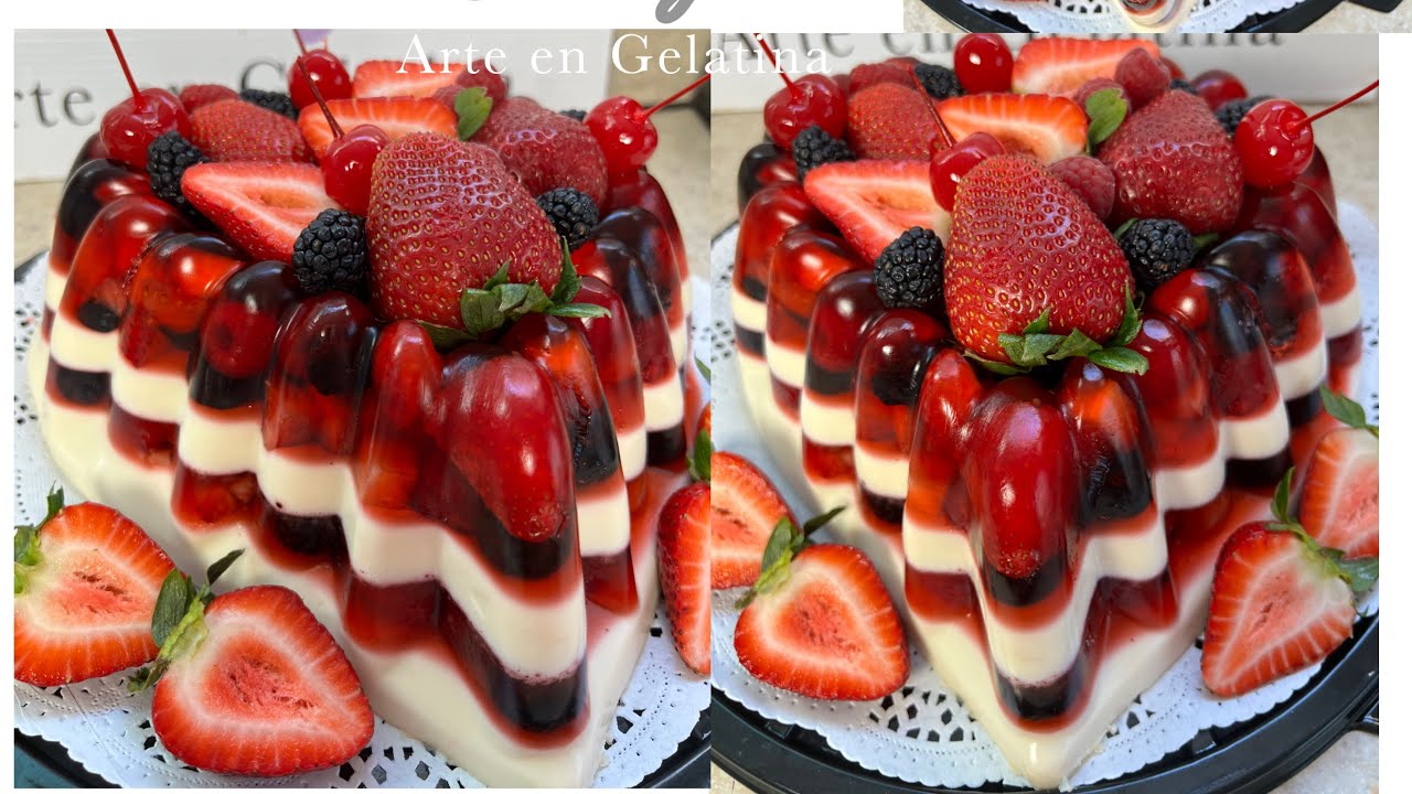 ¡DELICIOSA GELATINA de Frutos Rojos Con Queso!🍓🍒 #recetas #gelatinas #recetasfaciles #postres #video