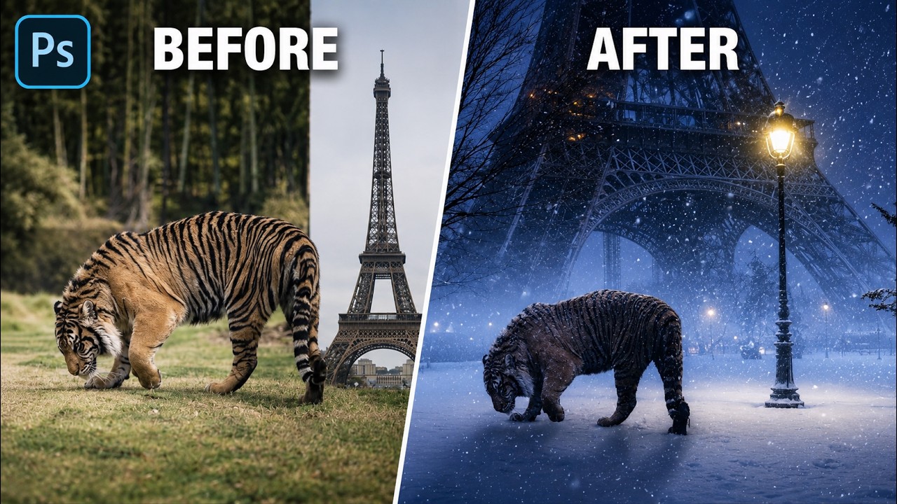 Tiger Under the Eiffel Tower  Photoshop Composite Breakdown