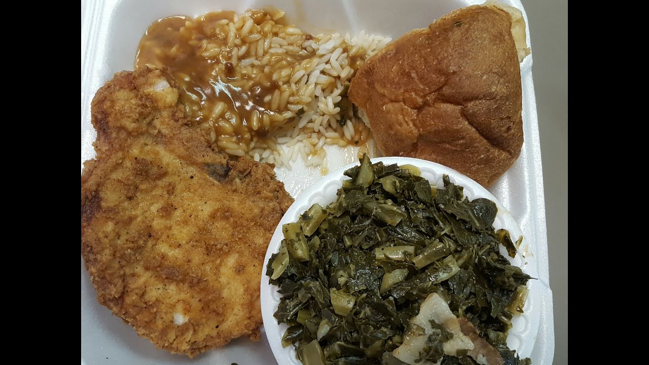 ASMR/FRIED PORK CHOP RICE & COLLARD GREENS!