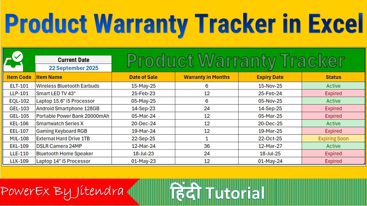 Product Warranty Tracker in Excel | Active, Expired & Expiring Soon Status