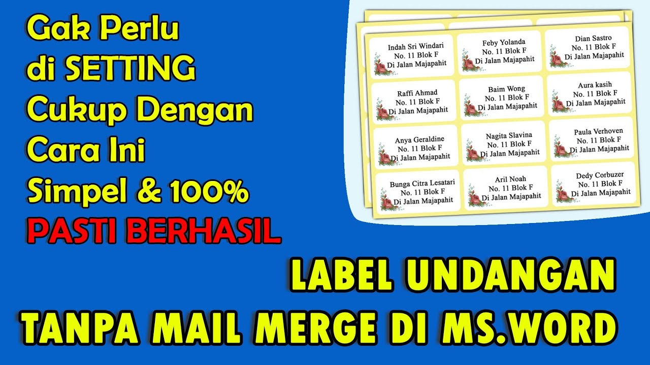 Cara Membuat Label Undangan Tanpa Setting Mail Merge Di Ms.Word||Tutorial Label Undangan