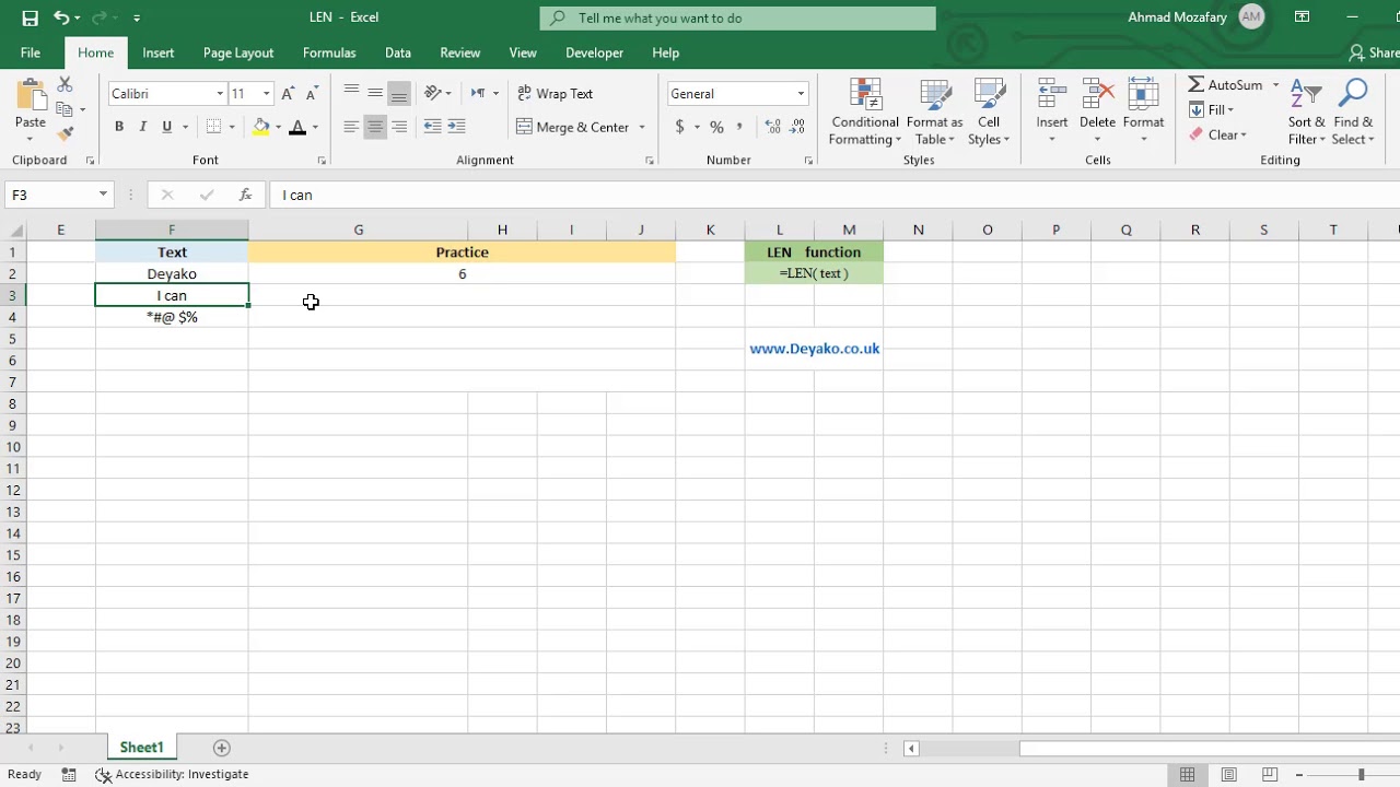 LEN Function in Excel