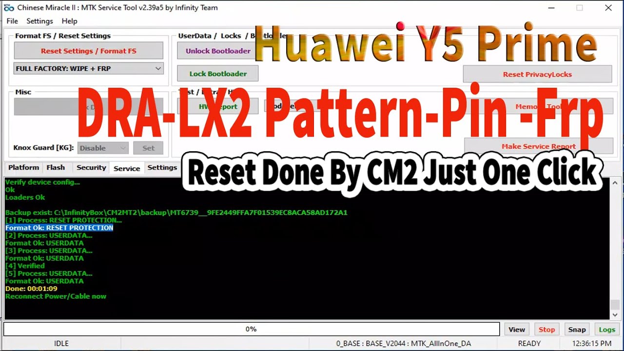 Huawei Y5 Prime DRA LX2 Pattern Pin Frp Reset Done By CM2 Just One Click