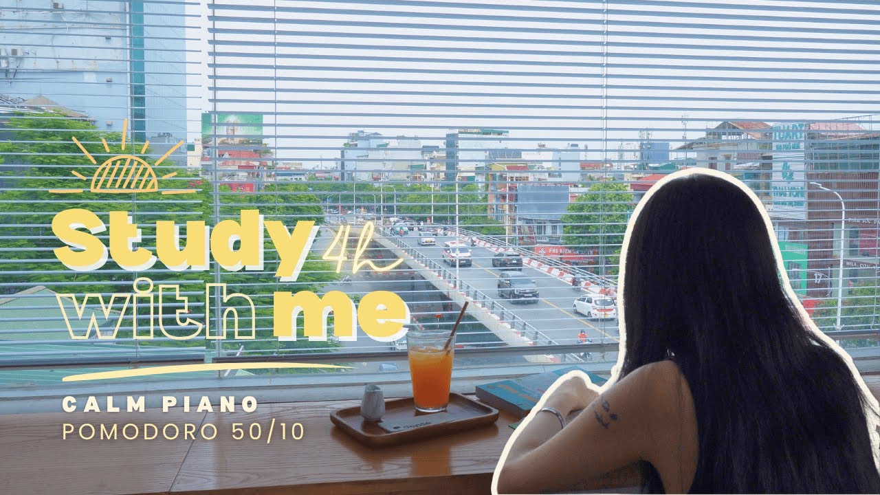 4-HOURS STUDY WITH ME on a Sunny Day ⛅️ Calm Piano + Nature Sound 🎹 Pomorodo 50/10 | Deep Focus