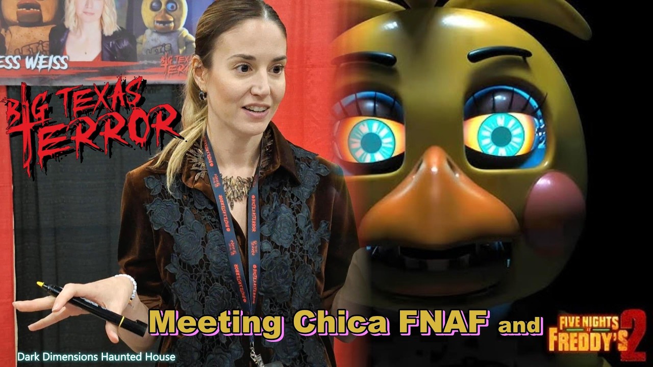 Встреча с Чикой из FNAF & 2 на Big Texas Terror Horror Con 2026 и косплей персонажа Glamrock Gator.