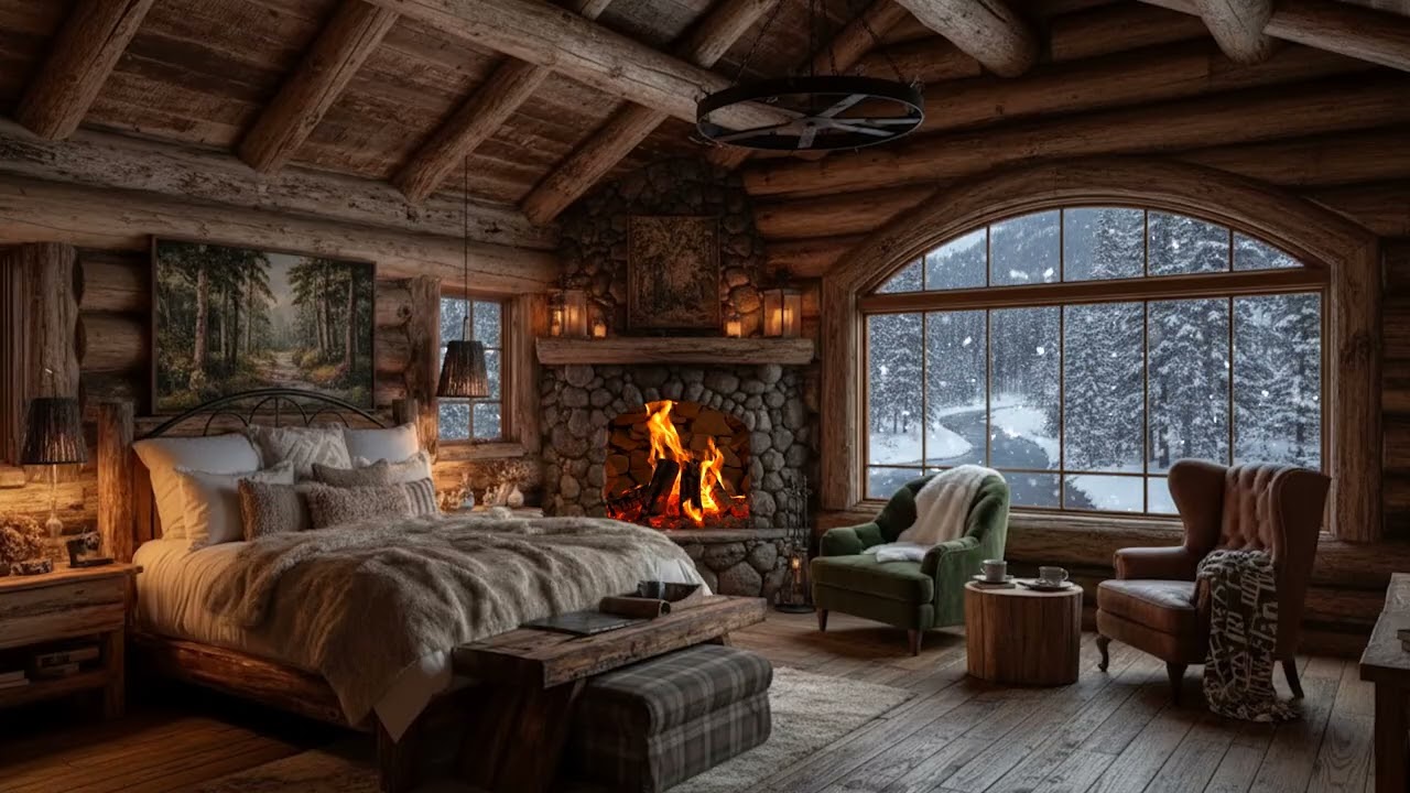 Snowfall Piano Nights — cold winter wind outside, soft piano and warm firelight for deep calm nights