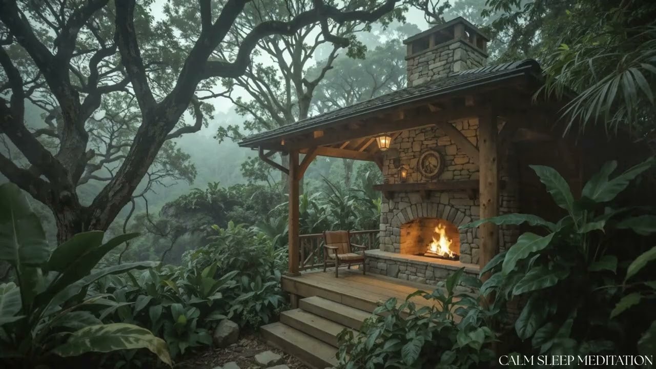 Fire + Heavy Rain Sounds | Fall Asleep Fast 😴 | Fireplace in a Rainy Forest  | Sleep, Study & Relax