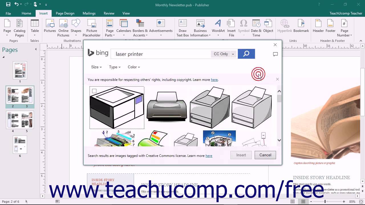 Publisher 2016 Tutorial Inserting Online Pictures Microsoft Training