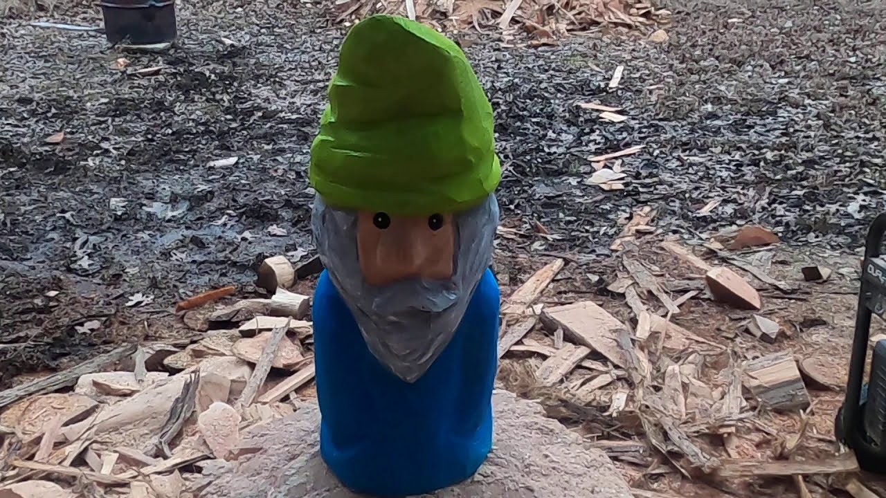chainsaw carved garden gnome start to finish