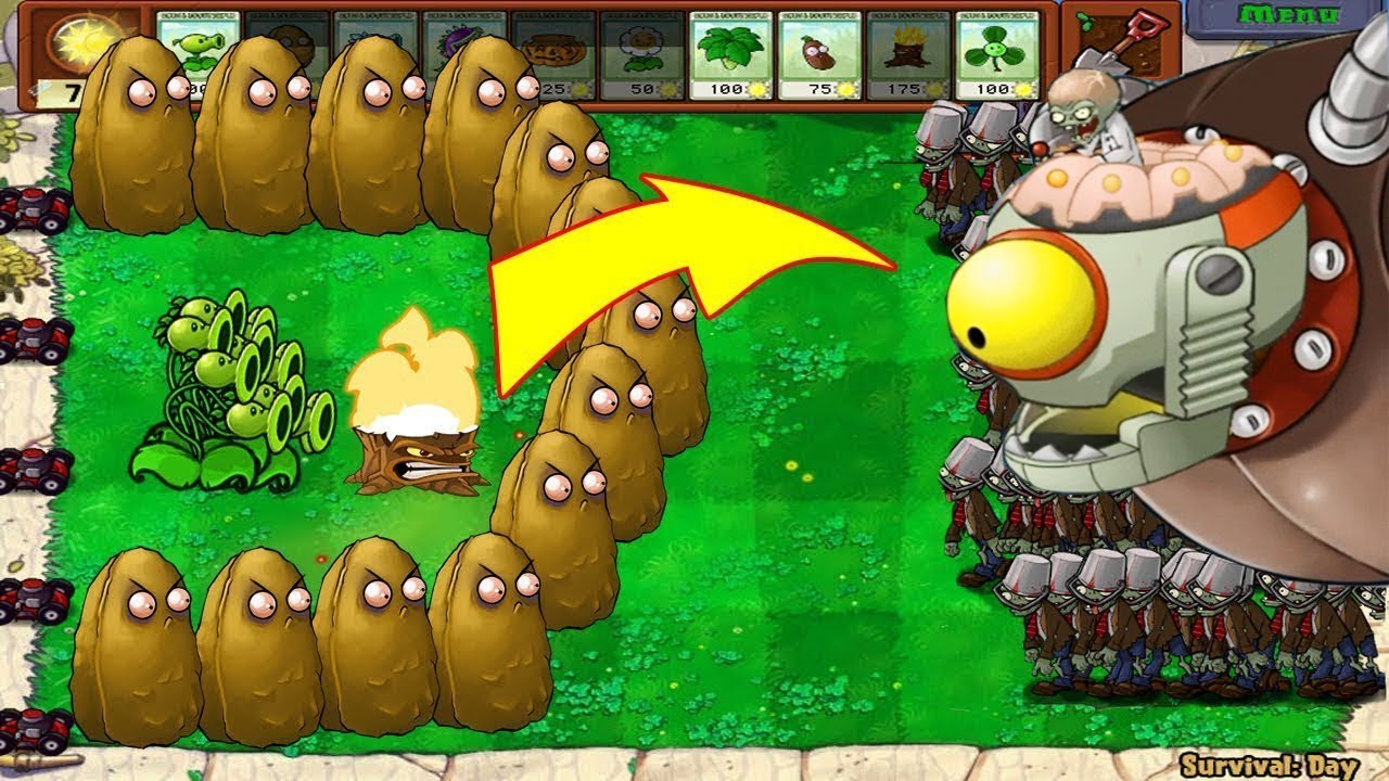 Plants Vs Zombies - 1 Threepeater vs 9999 Gagantuar