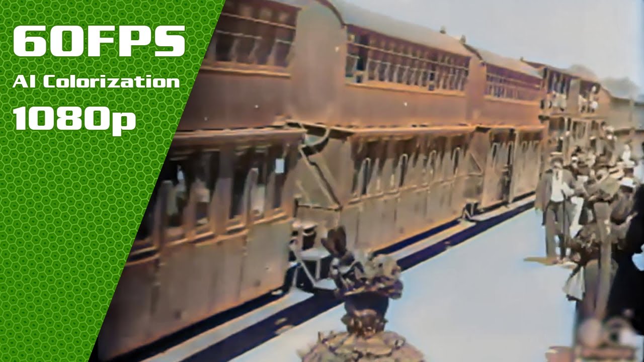 Arrival of a Two-Stage Train in France 1897 - [60fps Restored Full HD Video | AI Colorization]