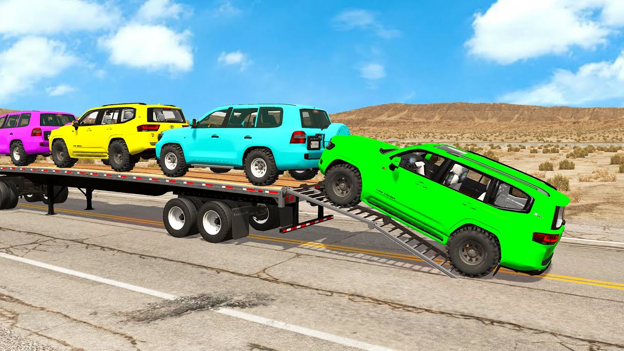 Flatbed Truck Mcqueen | Transportation with Truck - Pothole vs Car #4 - BeamNG.Drive