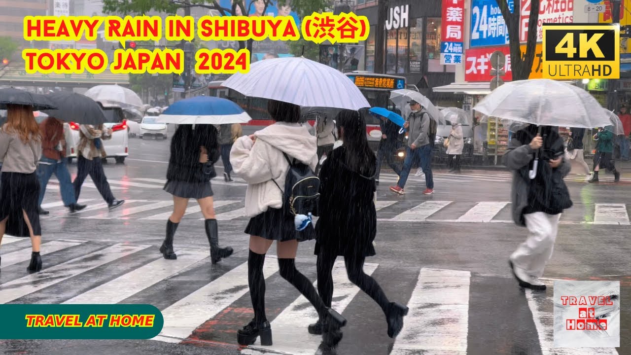 【4k hdr】 3 Hours Heavy Rain Walk in Shibuya (渋谷) Tokyo Japan | Relaxing Natural City ambience