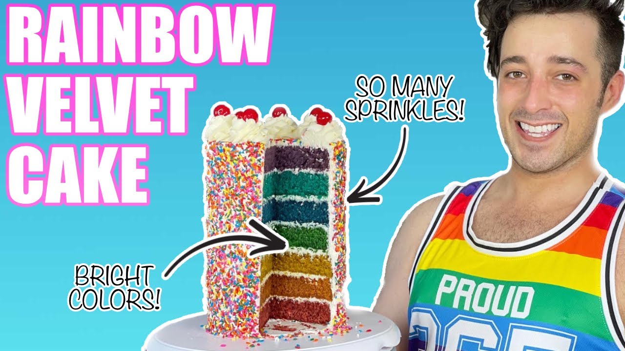 Dan Sheppard Makes a 7 Layer Rainbow Velvet Cake Covered in Sprinkles