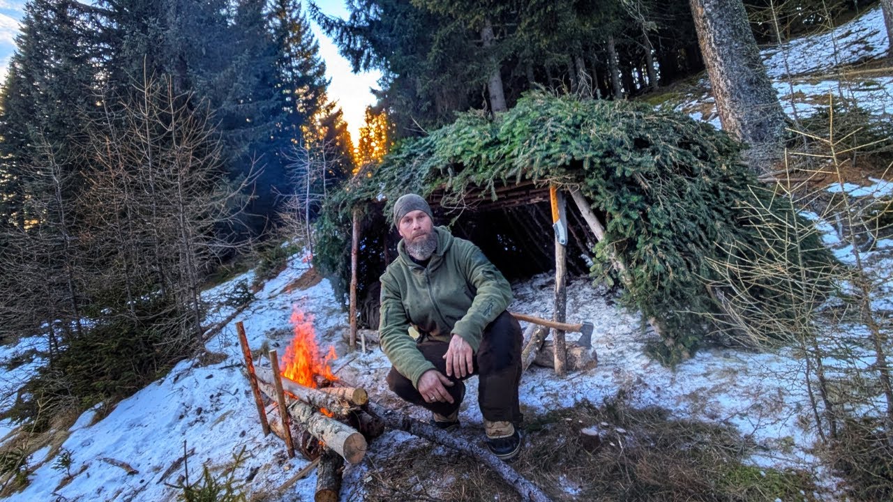 Building A Winter Survival Shelter Alone In The Austrian Wilderness 
