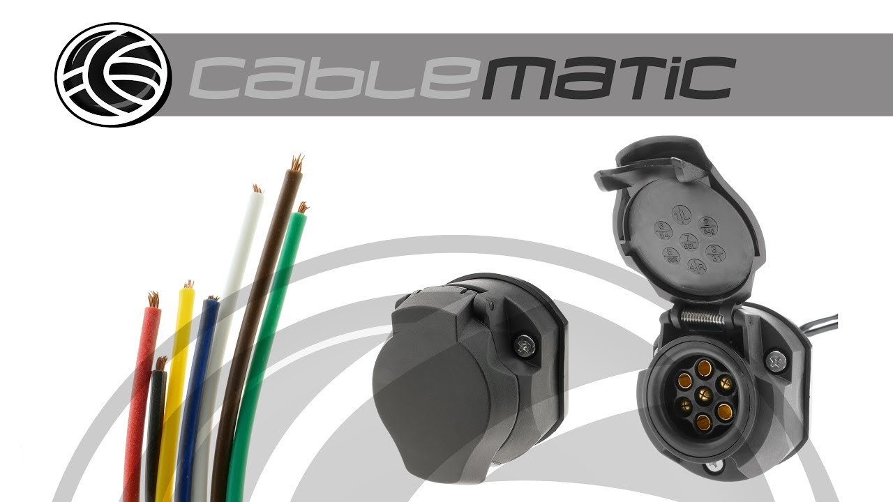 Base de enchufe vehículos de 7 polos 7P hembra con cable  - distribuido por CABLEMATIC ®