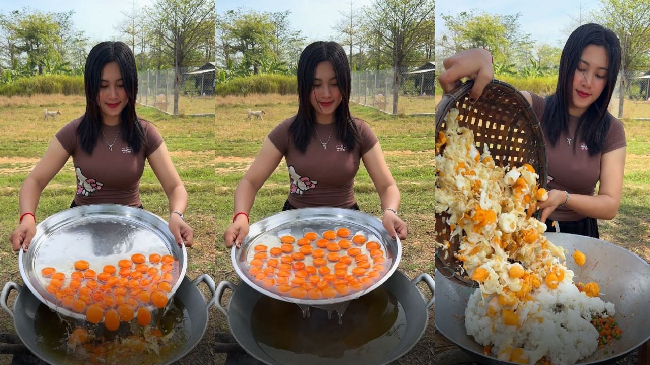 Amazing cooking deep fried egg for stir fried rice recipe