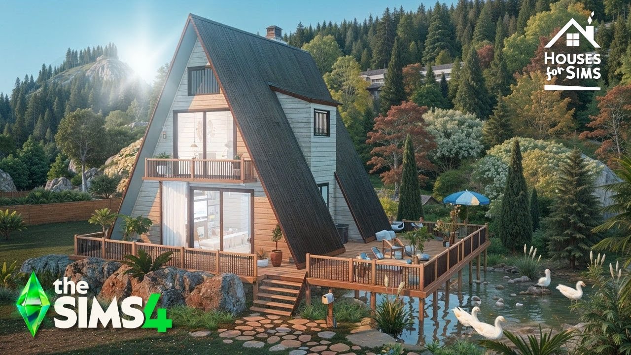 A-FRAME CABIN by the lake  - Relaxing Speed Build - THE SIMS 4 -
