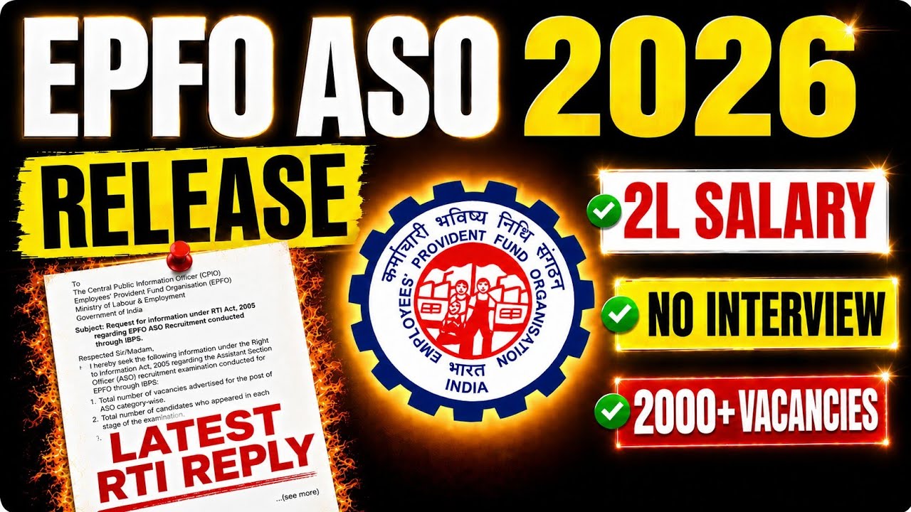🚨EPFO ASO Recruitment 2026 😱 Release 2000+ Vacancies 🚨 2L Salary 😱 No Interview | Freshers Eligible