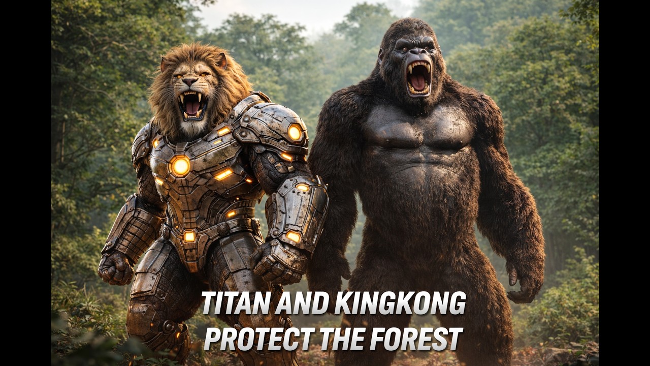 Kingkong and Titan fight to protect the forest  🌳🦍🦁