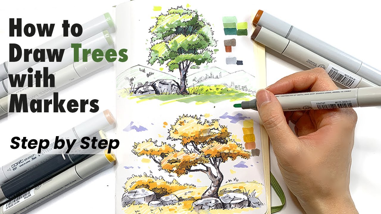 How to Draw Trees with Pen and Markers | Tutorial 3