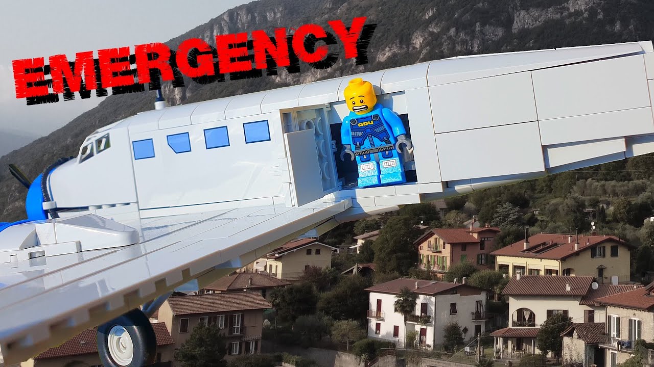 Cobi JU 52 plane and Lego train CRASH