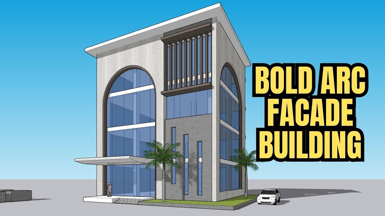 Учебное пособие по созданию зданий в Sketchup: смелый дугообразный фасад, точка на коммерческом з...