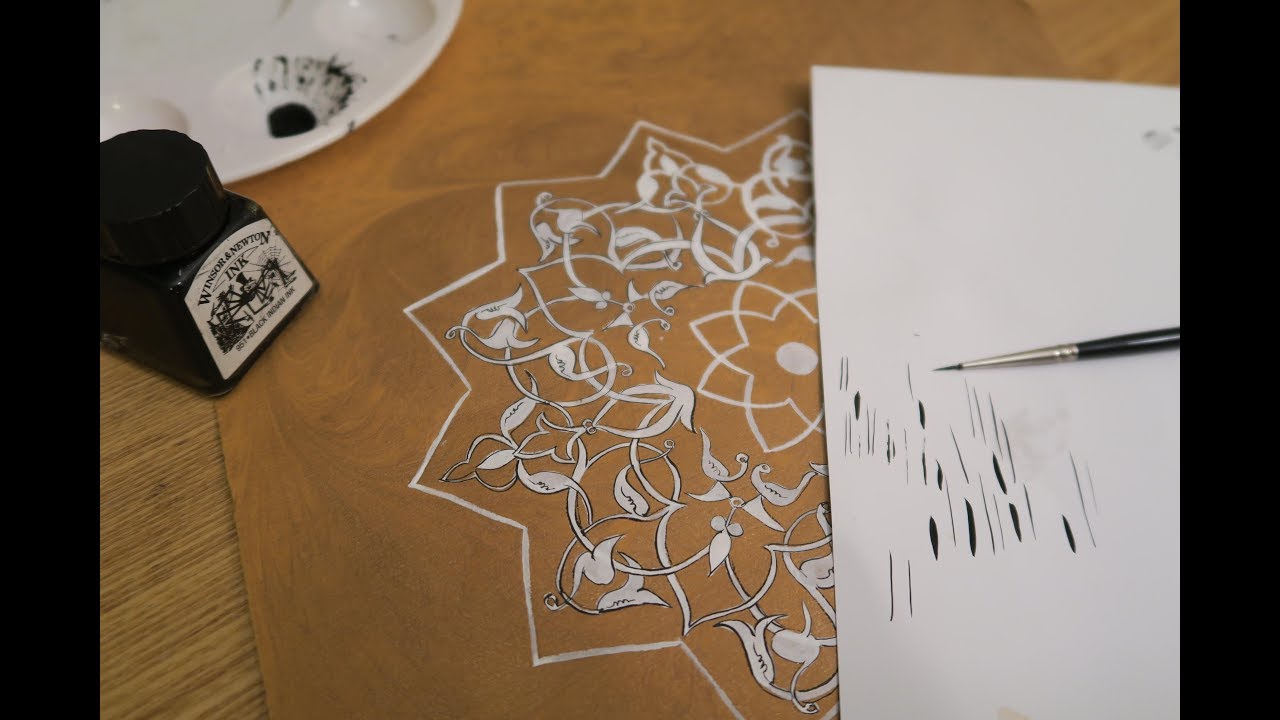 Outlining with ink and a brush for Islamic Art