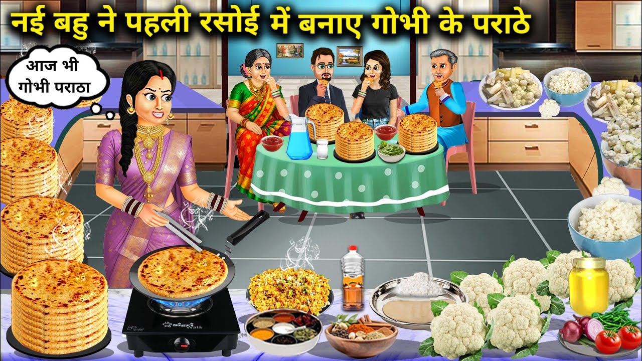 नई बहु ने पहली रसोई में बनाए गोभी के पराठे||cartoon stories||The new daughter-in-law made cauliflowe
