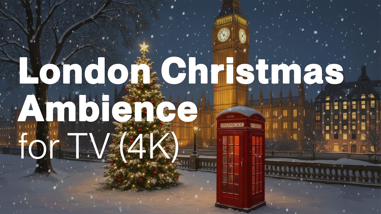 Cozy London Christmas Ambience 🎄 Snowfall by Big Ben for TV (4K)