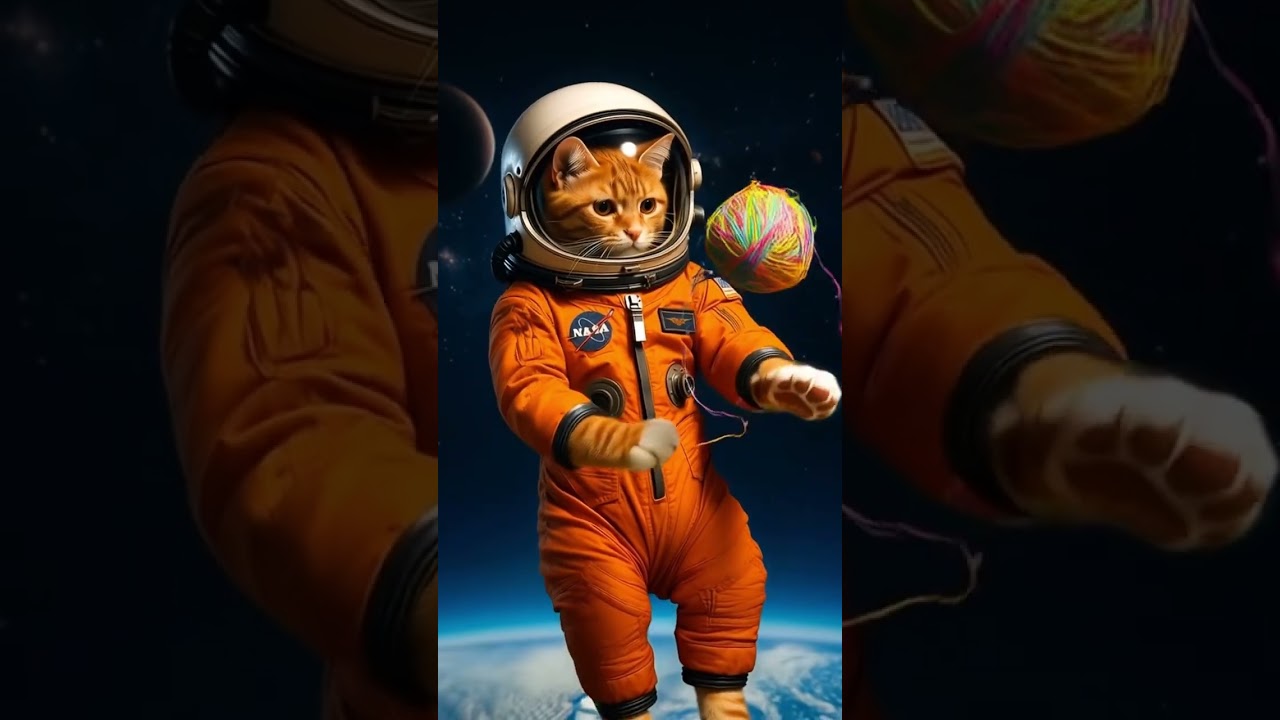 🚀 Astronaut Cat Chasing a Yarn Ball in Space 🌌#shorts