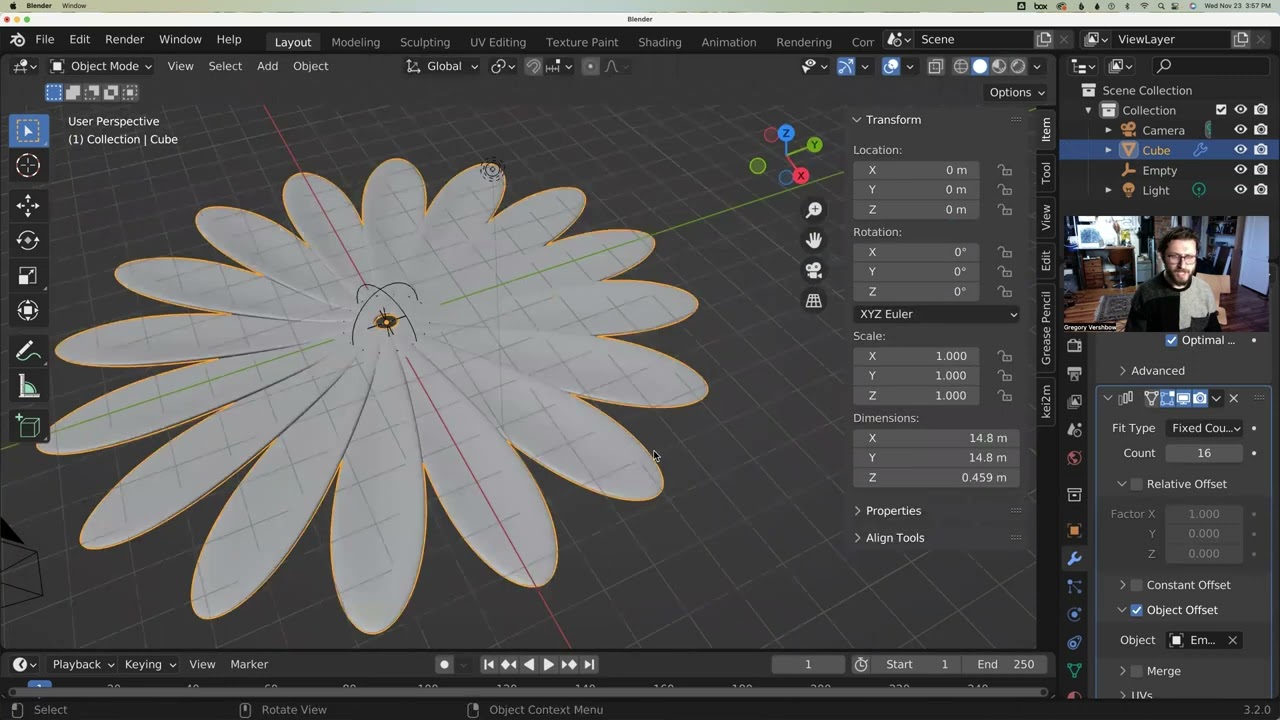 quick low poly flower in blender with arrays