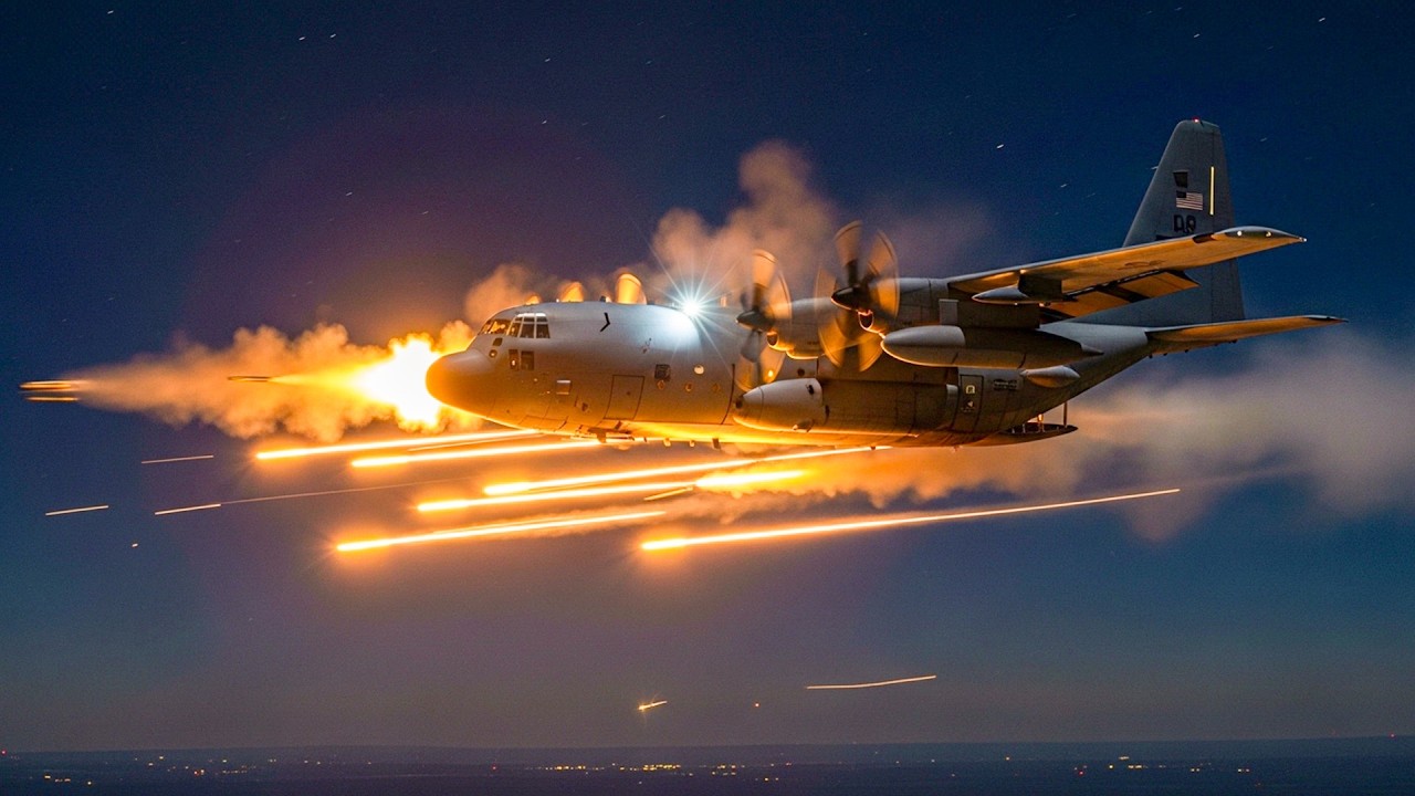 Посмотрите, как этот американский штурмовик AC-130 демонстрирует невероятную огневую мощь!