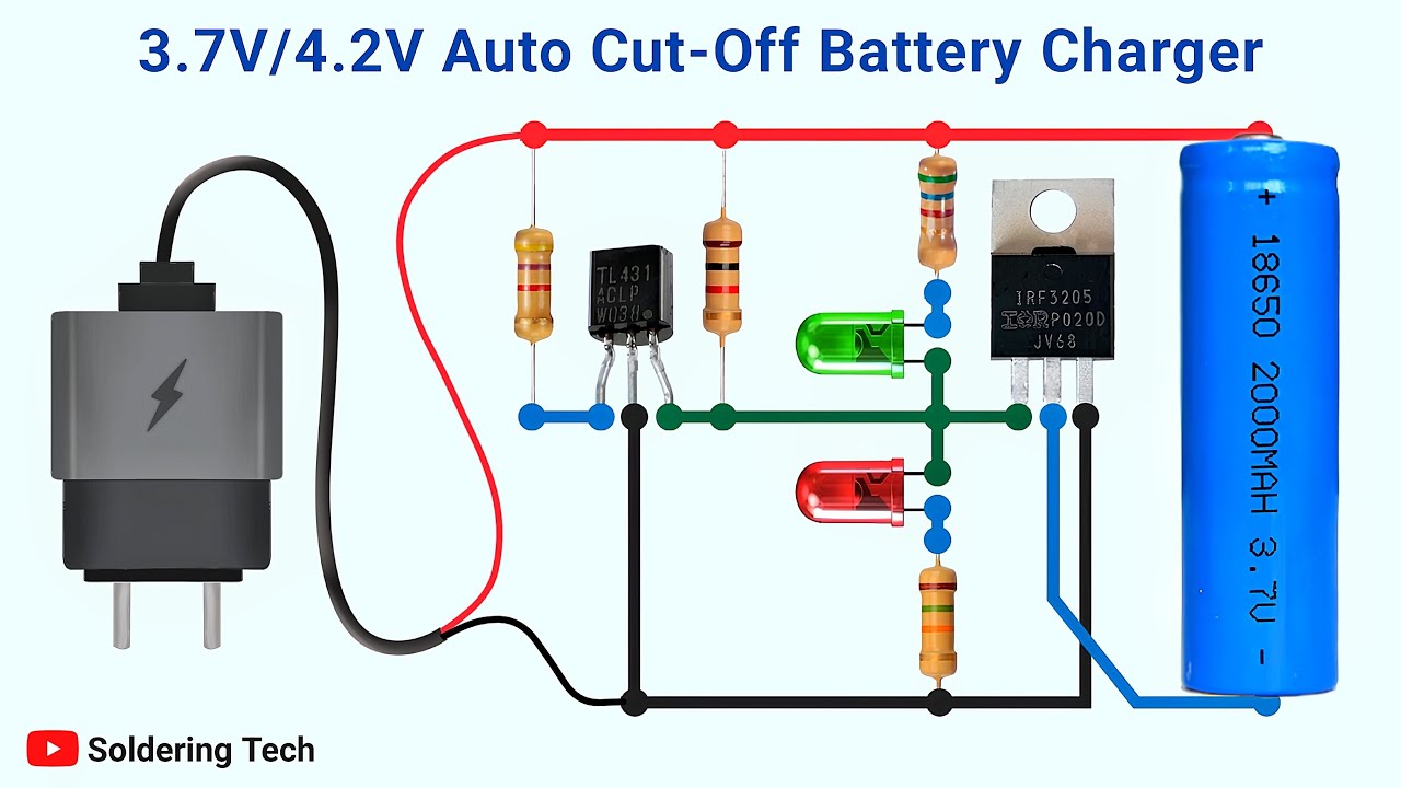 How to make 3.7v/4.2v battery charger | Auto cut-off battery charger without relay