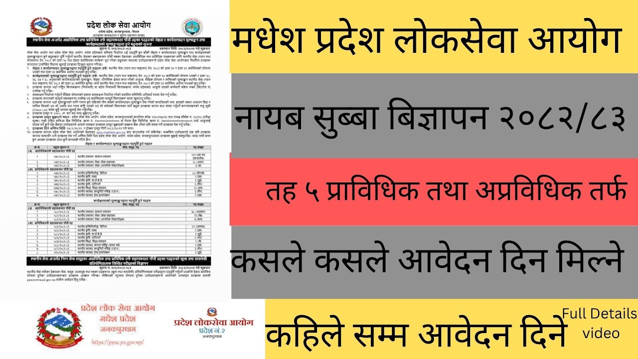 madhesh pradesh nayaab subba  vacancy 2082/82