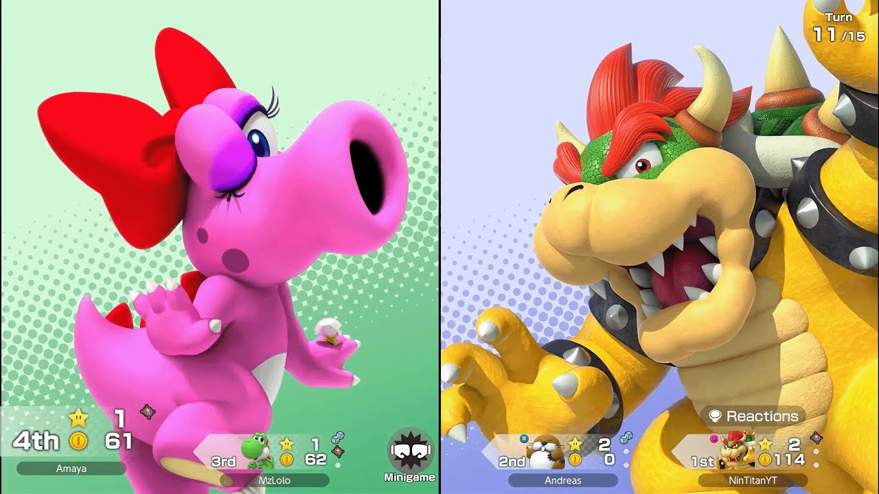Super Mario Party Jamboree - Bowser vs Yoshi vs Monty Mole vs Birdo - Mega Wiggler's Tree Party