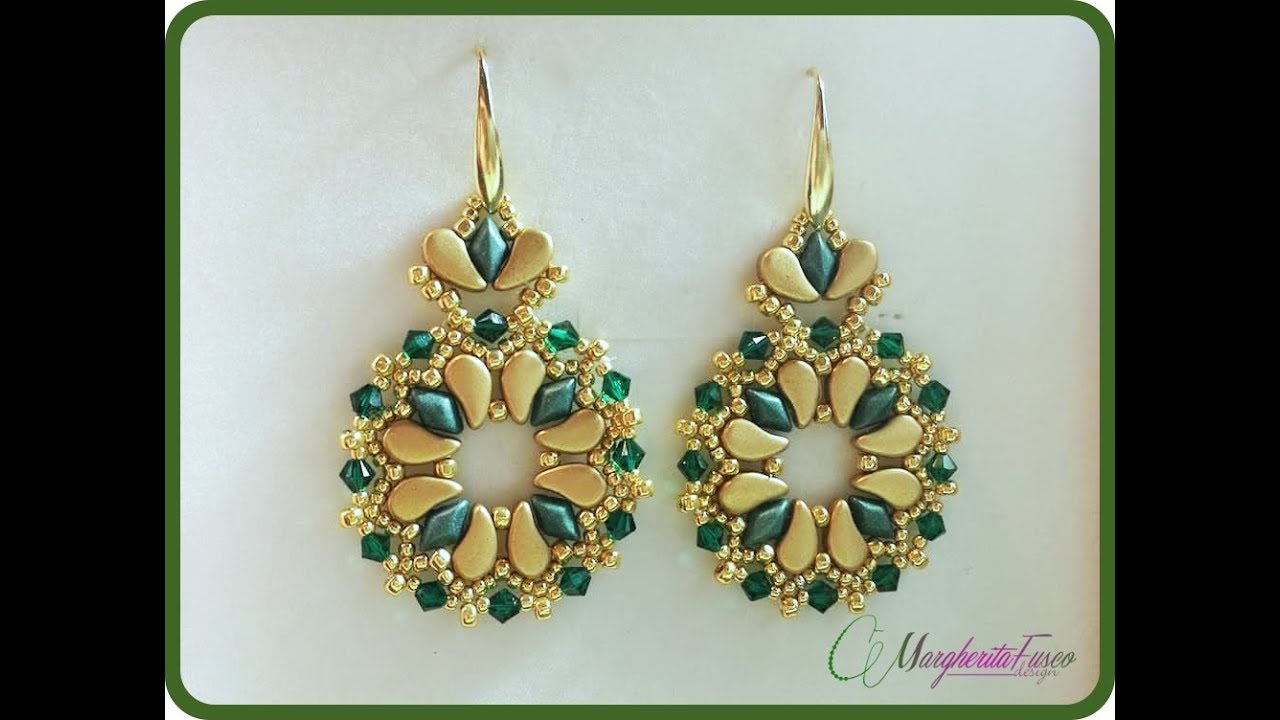 Tutorial orecchini Magnolia con perline paisley duo, gem duo, swarovski e rocailles.