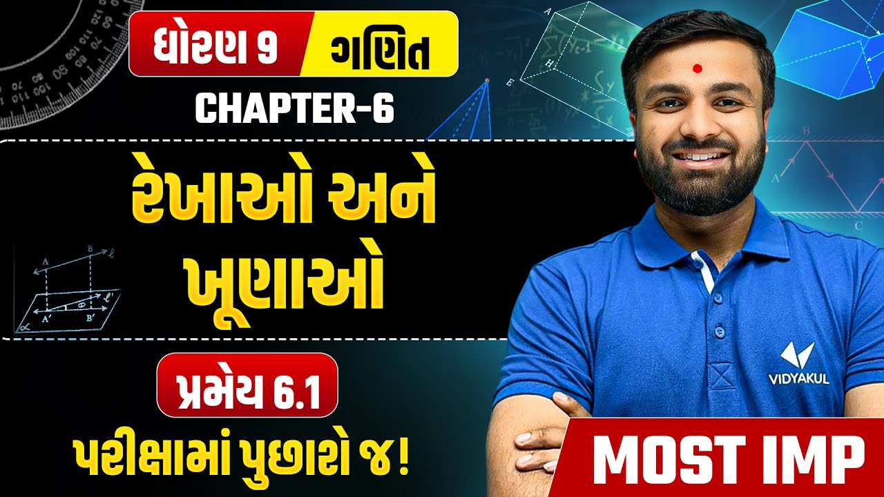 Std 9 Maths Ch 6 રેખાઓ & ખૂણાઓ📐 | પ્રમેય 6.1 Most IMP for Exam | Part 1 | Sahil sir