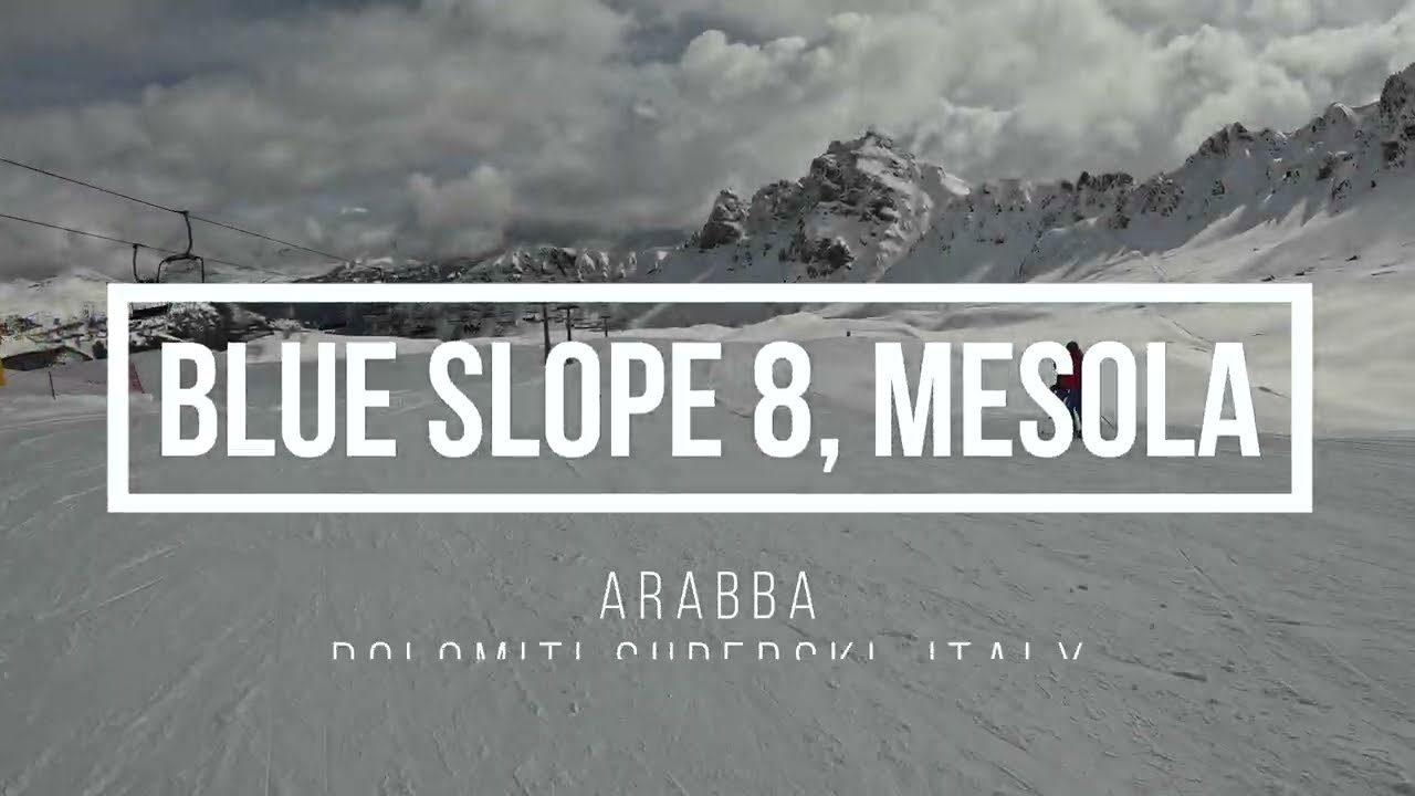 Skiing the Mesola slope (Blue 8) in Arabba, Dolomiti Superski