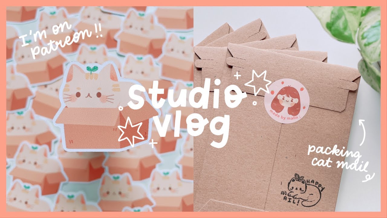 STUDIO VLOG 14 🌟 I'm on Patreon!!! (a day in my life, making stickers, and packing cat mail)