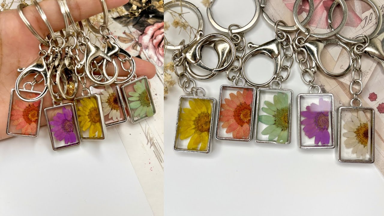 Simple Resin keychain | Epoxy Resin Floral keychain DIY ✨ #resinart #diy #keychain 