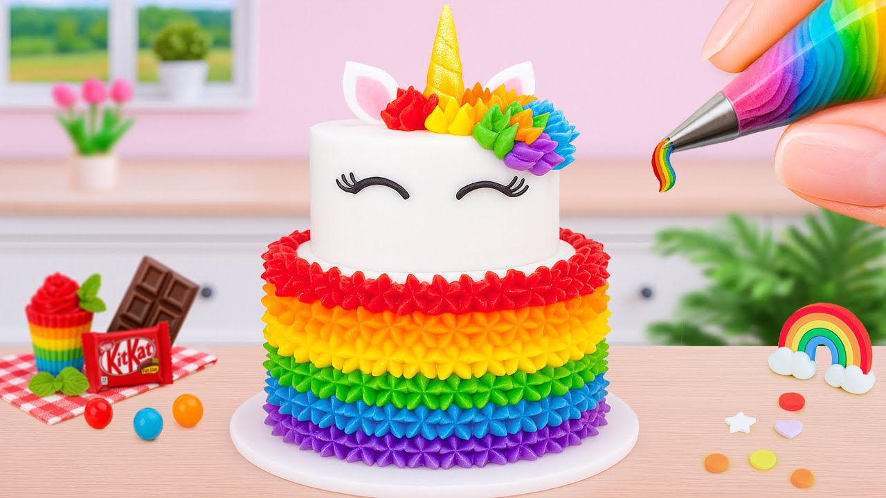 Miniature Rainbow Cake Tutorial 🌈 Making Cute Tiny Rainbow Unicorn Chocolate Cake 💕 Yummy Teeny