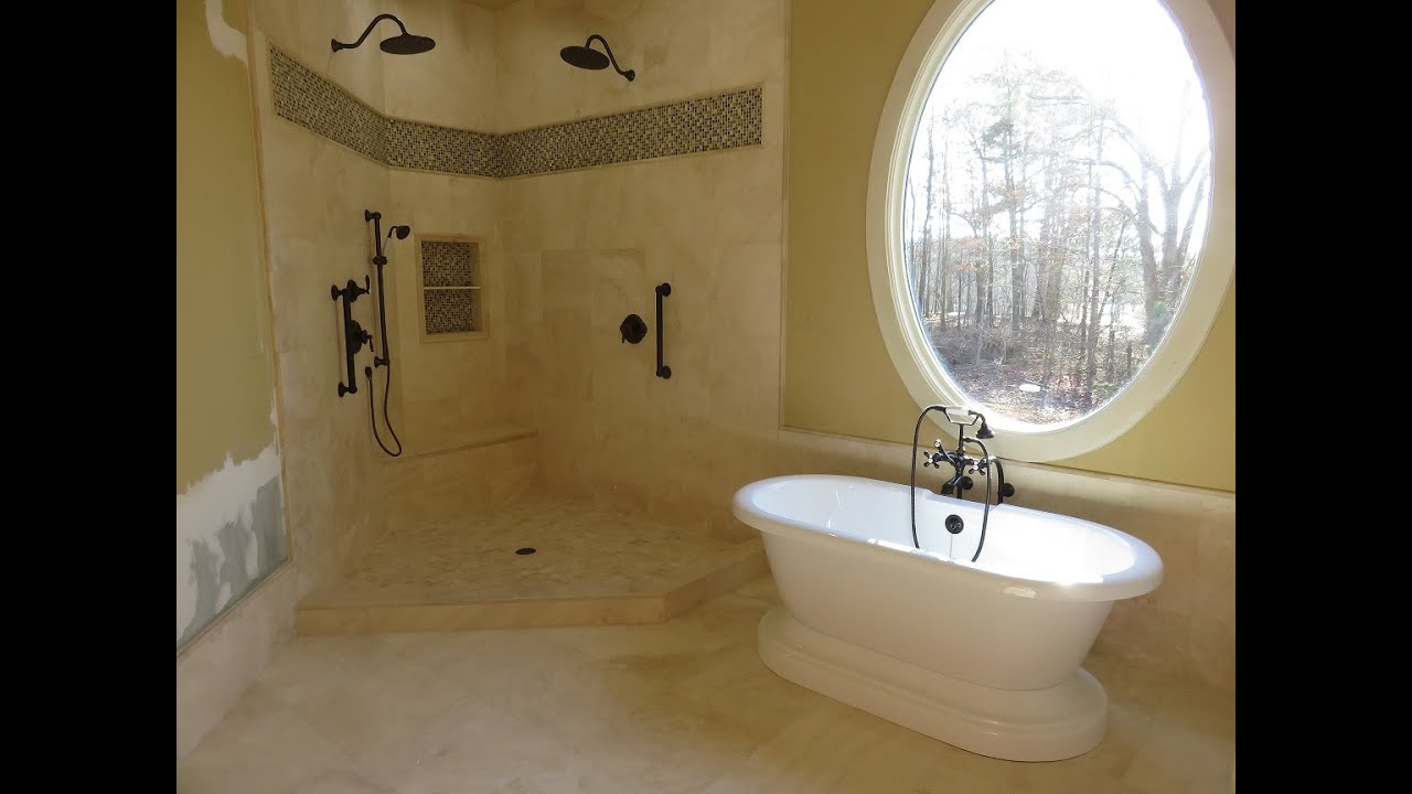 "3" Installing 18x18 Travertine tile on floor & pedestal - free standing Tub, Final steps.