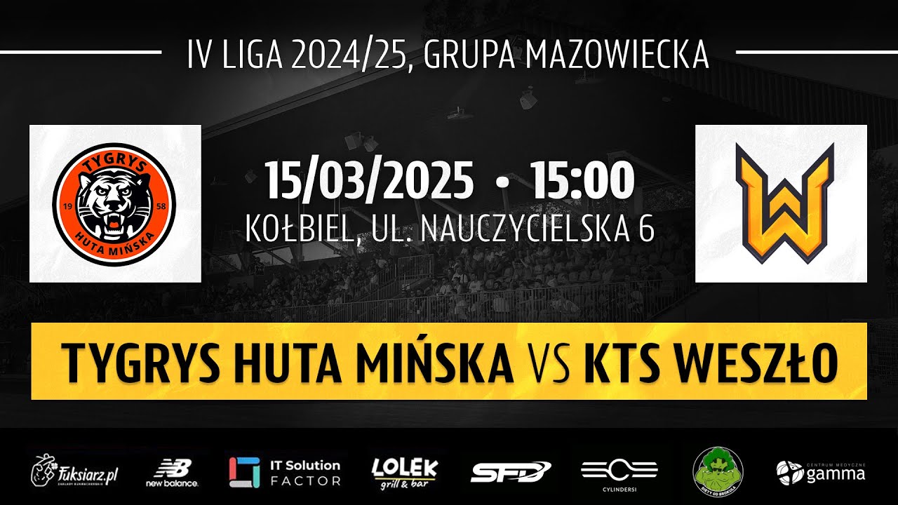 TYGRYS HUTA MIŃSKA - KTS WESZŁO NA ŻYWO. TRANSMISJA MECZU 20 KOLEJKI IV LIGI.