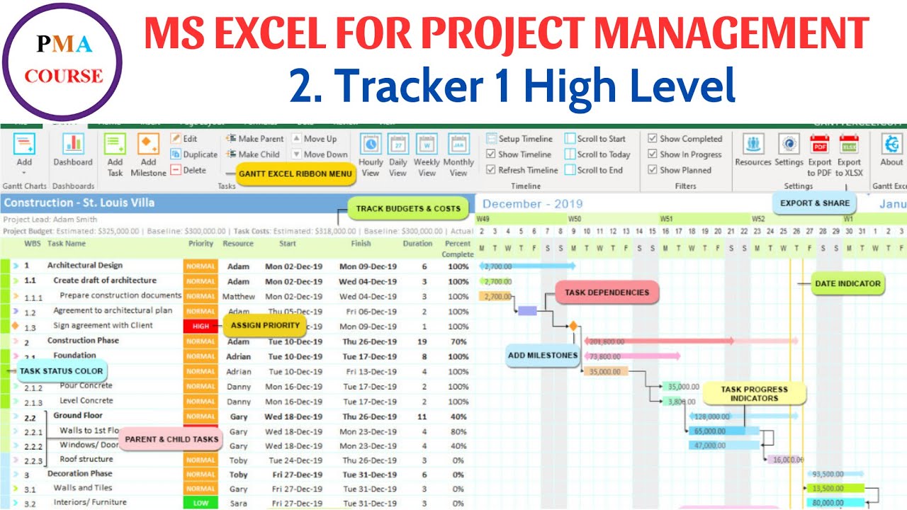 2. MS Excel для управления проектами || Трекер 1, высокий уровень