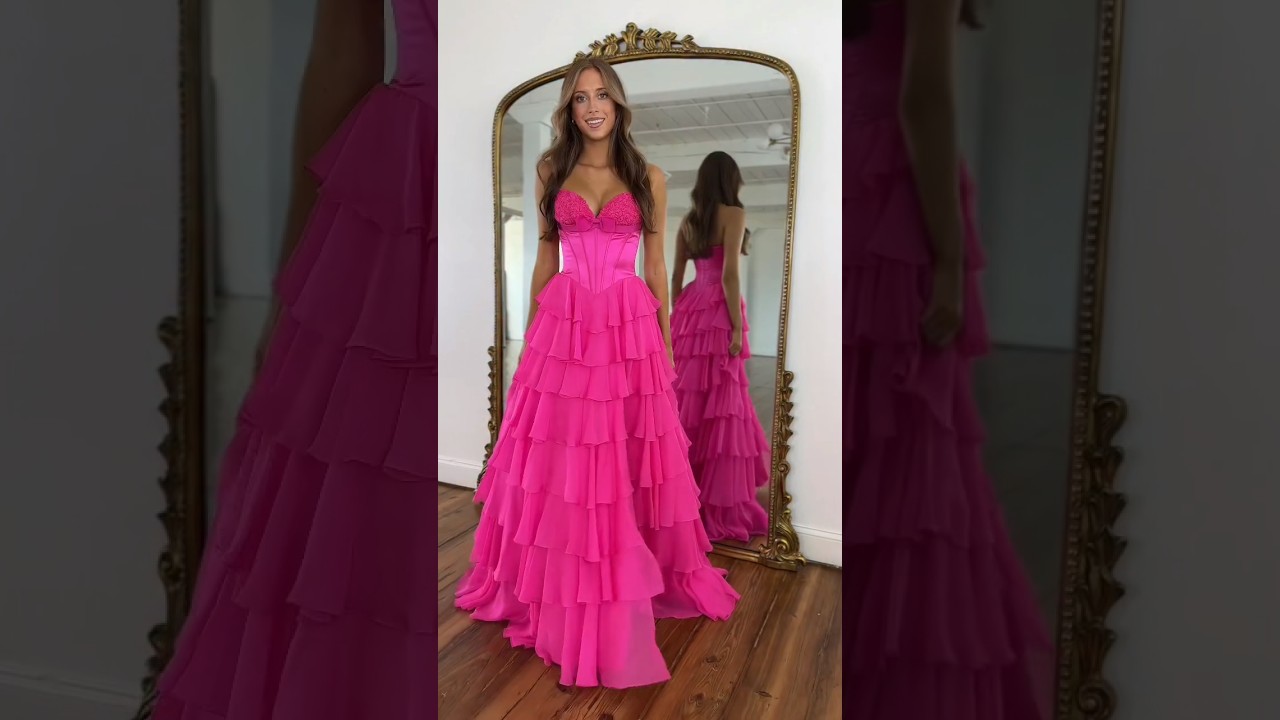 the perfect 🥀 our &ldquo;Hot Pink Ruffle Tiered Ball Gown&rdquo; 💖#fashion #model #beauty #style #outfit #shorts