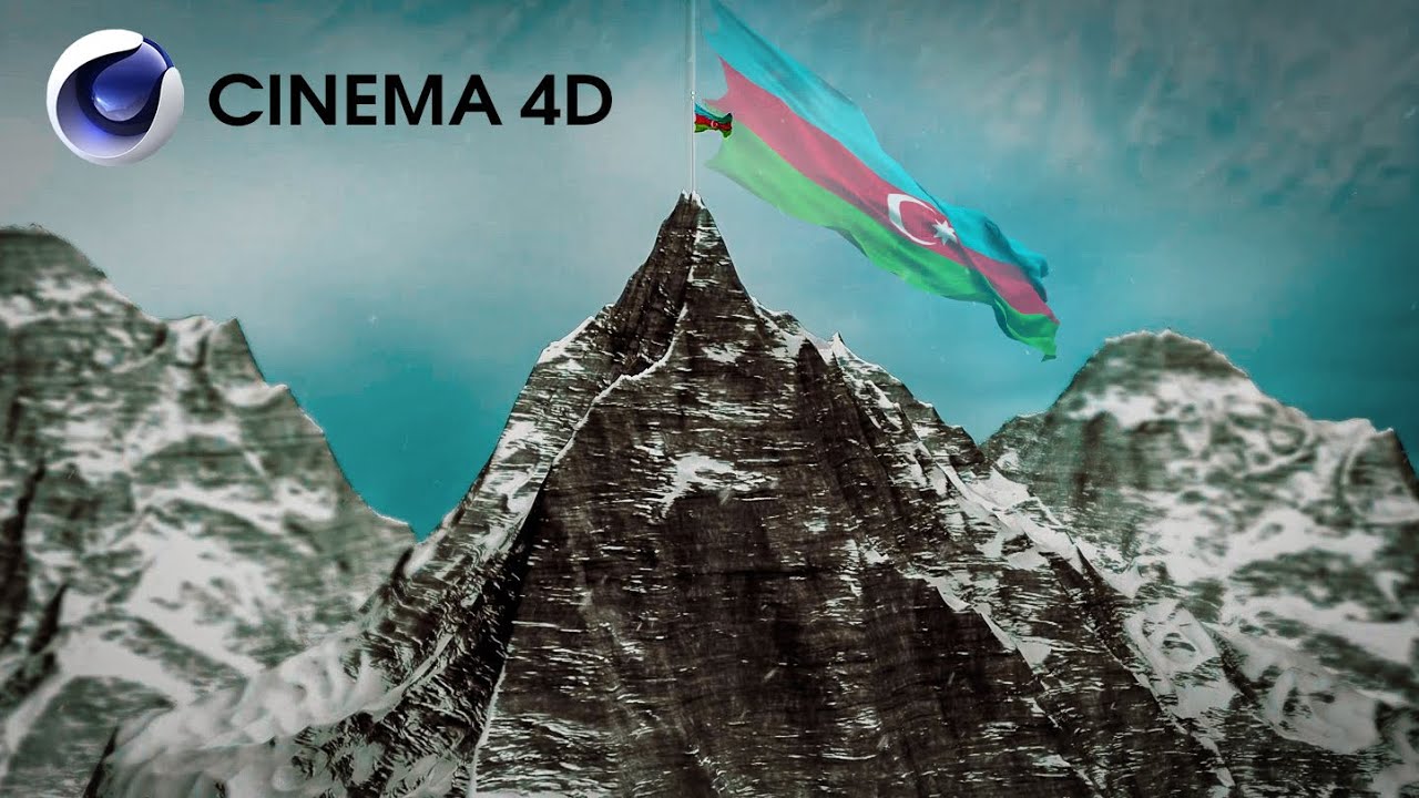 Azerbaijan Flag | Flag on the Top of  Mountain | Created in C4D