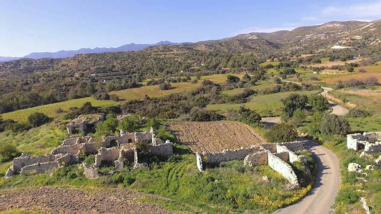 Drapia abandoned and deserted settlement, Larnaca (Cyprus aerial video)
