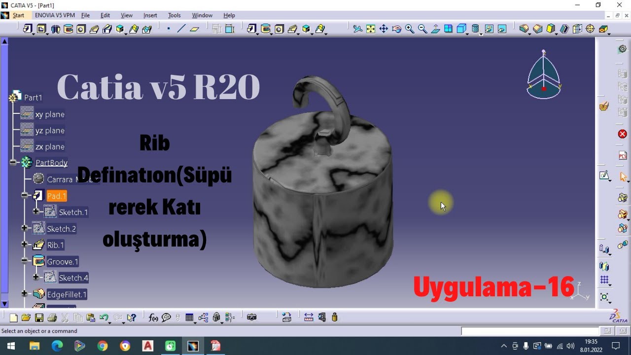 Catia v5 r20  Örnek Çizimler Uygulama-16  #catia v5 r20  Rib Definatıon, Groove