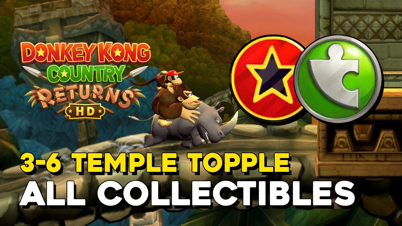Donkey Kong Country Returns HD 3-6 Temple Topple All Collectibles (All Letters & Puzzle Pieces)